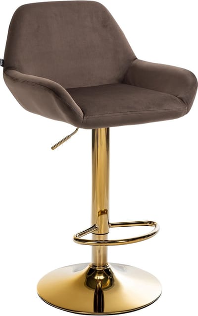 CLP Braga Barkruk - Met rugleuning - Met gouden frame - Verstelbaar - Fluweel - Velvet - bruin