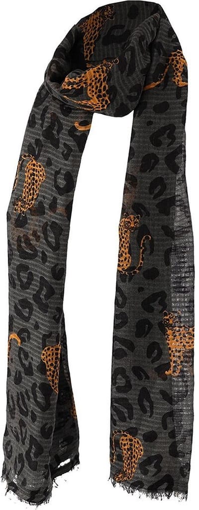 Sarlini | Lange grijze dames sjaal met panter | Safari