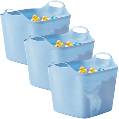 Excellent houseware flexibele kuip / emmer - 3x - blauw - 25 l - kunststof - 40 x 35 cm - met handvatten