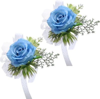Pols Corsages - Polsband Bruiloft - Feestelijke Accessoires - Set van Twee - Comfortabele Pasvorm - Blauw