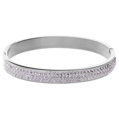 Lucardi - Dames Stalen bangle met kristal - Armband - Staal - Zilverkleurig - 58 mm