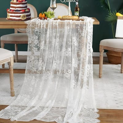 Elegante Witte Kant Tafelkleed 75 x 300 cm voor Bohemian Bruiloft Decoratie, Vintage Tafeldecoratie en Buitenfeest Styling