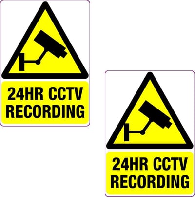 CCTV Opname Stickers - Waarschuwingsstickers Beveiliging - Afschrikking Diefstal - Gedrukt Vinyl Materiaal - 150x105mm - Zwart
