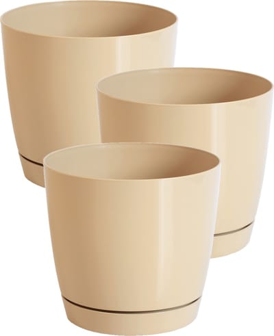Set van 3x stuks plantenpotten/bloempotten kunststof rond glanzend mat goud dia 13.5 x hoogte 12.5 cm voor binnen/buiten
