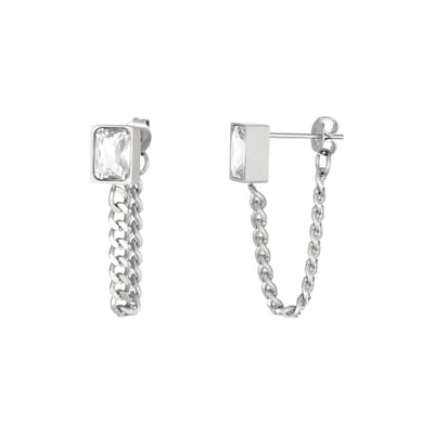 Earrings with chain and zircon  - Yehwang - Oorbellen - One size - Zilver