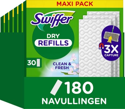 Swiffer Dry Vloerreiniger Vloerdoekjes - 6 x 30 navullingen voor Swiffer Vloerwisser