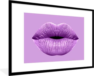 Fotolijst incl. Poster - Lippen - Pastel - Paars - 90x60 cm - Posterlijst