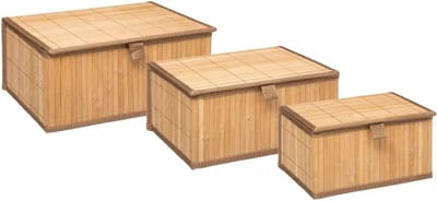 5Five Set van 3x bamboe opbergdozen - met deksel - rechthoek - bruin - Kast-/badkamer mandjes - verschillende formaten