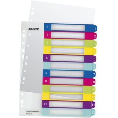 LEITZ® kunststof indexbladen Wow, cijfers 1-12, A4 extra breed, Via pc beletterbaar, losbladig