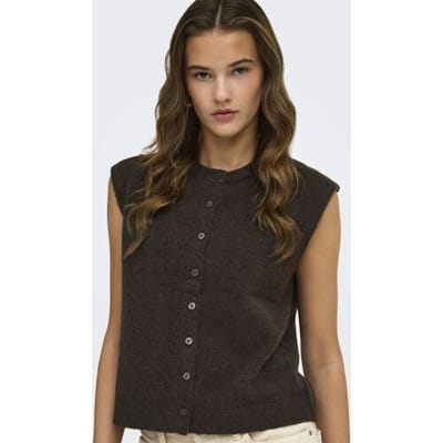 Only bruine dames vest   Ronde hals   Regular fit   Knoopsluiting   Mouwloos Bruin S