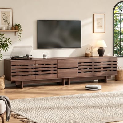 PHOEBE CAT TV-meubel - 4 deuren - 2 lades - Geschikt voor tv's tot 80 inch - 200 x 39.5 x 55 cm - Walnootkleurig