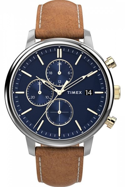 Timex Chicago Chrono TW2U39000 Horloge - Leer - Bruin - Ø 45 mm