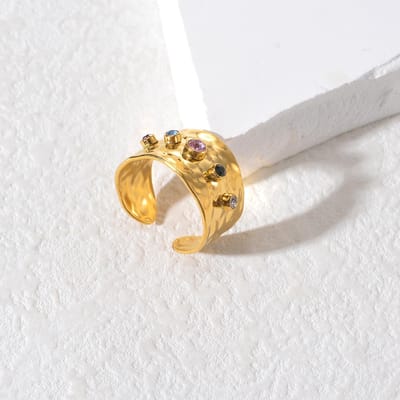 Roestvrijstalen ringen voor vrouwen Kleurrijke ring Verguld Trouwpaar ring Sieraden Vintage accessoires resizable&Gold-color beige