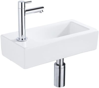 QeramiQ Fuente Fonteinset - 37.5x18.5x9cm - keramiek - kraangat links - fonteinkraan chroom - afvoerplug - verlaagd sifon - Mat wit