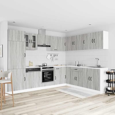 vidaXL - 14-delige - Keukenkastenset - Kalmar - bewerkt - hout - grijs - sonomaeiken