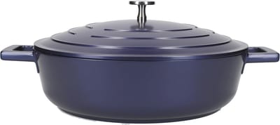 Lage Lichtgewicht Braadpan met Deksel - Stijlvolle Stoofpan van Gegoten Aluminium, Ideaal voor Inductie en Oven gebruik