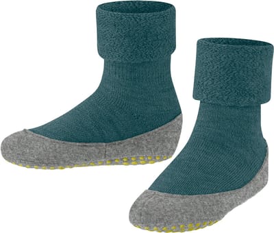 FALKE Cosyshoe Teens Noppen op de zool wol huissokken kinderen groen - maat 35-36