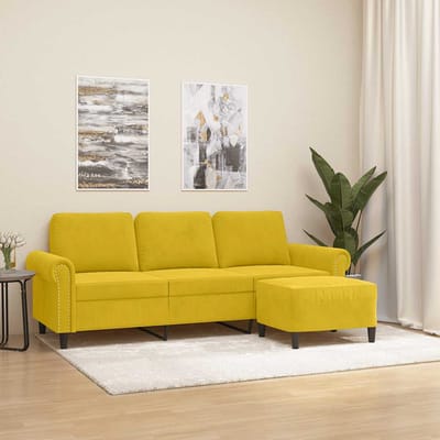 vidaXL Driezitsbank met voetenbank 180 cm fluweel geel