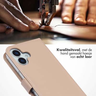 Selencia Hoesje - Geschikt voor Apple iPhone 17 - Echt Lederen Bookcase - Dusty Pink