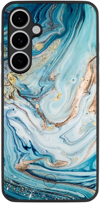 Hoesje geschikt voor Samsung Galaxy S24 FE - Marmer blauw goud - TPU Hard Case Backcover - Blauw - Mooie Telefoonhoesjes