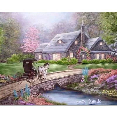 5D DIY Diamond Painting Landschap Huis Volledige Ronde Diamant Borduurwerk Kruissteek Diamant Mozaïek 20X30CM gray