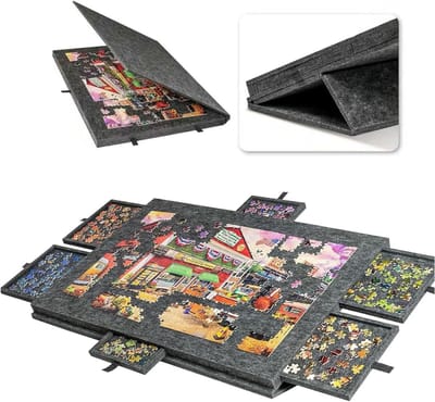 Puzzeltafel met laden - Puzzelbord opvouwbaar - Puzzels maken - Zes sorteerladen - 77 x 536 cm - Donkergrijs