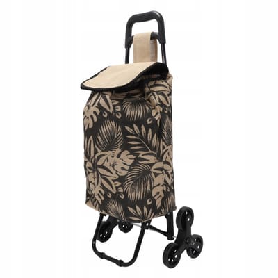 Boodschappentrolley bladeren - jute - 40 x 35 x 92 cm - 33 liter - boodschappentas op wielen - speciale wielen voor trappen