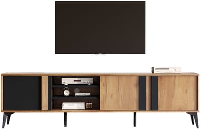 Merax TV-Meubel 180 cm - Geschikt voor TV's tot 80 Inch - Rustiek Bruin - Met Deuren en Open Opbergvakken