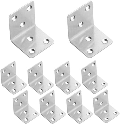 10 stuks 90° haakse beugels, verzinkt stalen hoekbeugel met schroef, 40x40mm L-vorm versterkte metalen beugel reparatie connector verbinding voor houten meubels apparaten plank tafel