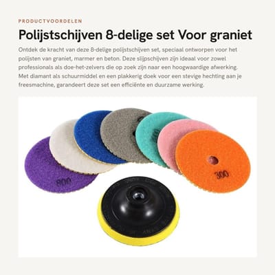 Dailygoods- Polijstschijf 100 mm - 8-delig - Diamant - Voor graniet/marmer/beton - Renovatie - Inclusief kleefschijf - Slijpschijf