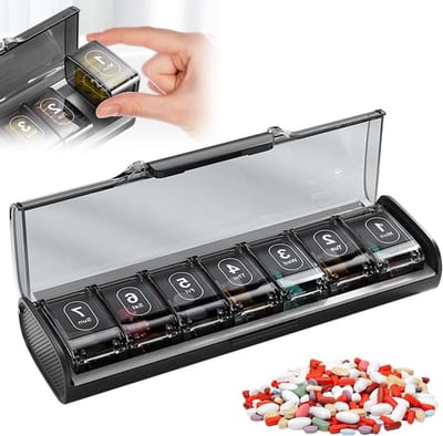 Tablettenbox voor 7 dagen, pillen-organizer met aparte vakken, draagbare medicijnopslag voor supplementen en medicijnen, ideaal voor thuis en onderweg