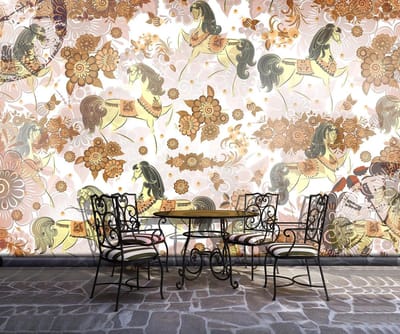 Vintage Print Flowers Clocks Photo Wallcovering