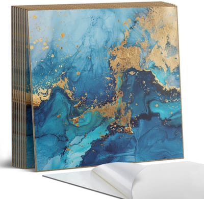 Coloray Plaktegels - Abstract waterpatroon Portugese Tegels - 30 cm x 30 cm - Blauw Plaktegels - 9 stuks - Vierkant PVC Tegels - Plaktegels Keuken - Zelfklevende Vloertegels - Vinyl Tegels - Zelfklevende Tegels