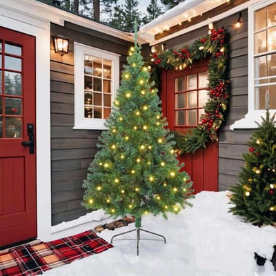 vidaXL - Kunststof - Voorverlichte - Kerstboom - met - 300 - LED - Groen - 210 - cm - PVC