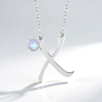 Cavill - Zilveren halsketting 925 Sterling - 18K platina verguld - Regenboog maansteen 0,44 ct rond geslepen - Minimalistisch ontwerp