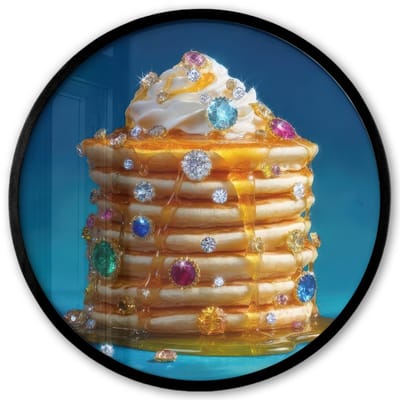 Poster in lijst Rond - Fotolijst 40x40 cm - Posters - Pannenkoeken - Steentjes - Glitter - Slagroom - Ronde posterlijst zwart - Decoratie - Wanddecoratie woonkamer - Muurdecoratie slaapkamer