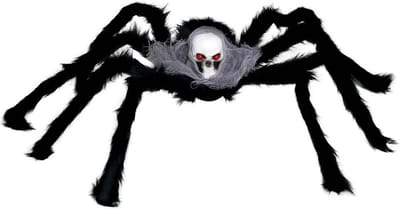 Fiestas Horror spin groot - Halloween decoratie/versiering - zwart met doodskop - 60 cm- Griezelig thema