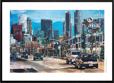 Los Angeles city print 71x51 cm *ingelijst & gesigneerd