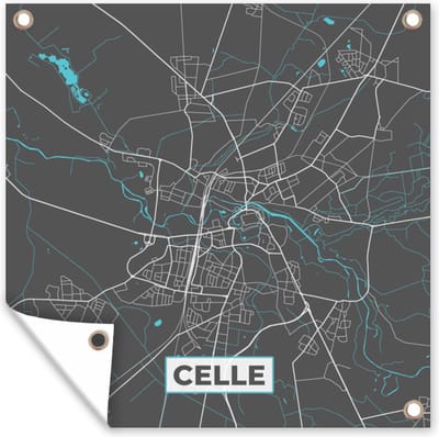 Tuin poster Blauw – Duitsland – Plattegrond – Stadskaart – Kaart – Celle - 200x200 cm - Tuindoek