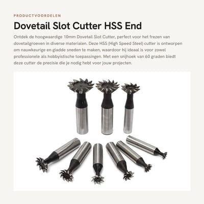 Dailygoods- Dovetail Cutter 10mm - HSS - Dovetail Slot Cutter - CNC Freesbit - Dubbelzijdig - Geschikt voor staal - Zilver/zwart - Freesnijder