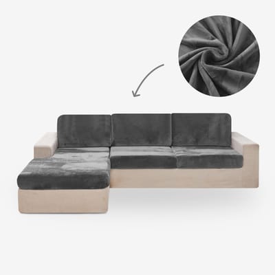 BankhoesDiscounter Velvet L-vorm Zitkussen Hoes – Bankhoes Stretch – Kussenhoezen – Bankbeschermer voor Hoekbank – Zetelhoes & Zetelbeschermer - Sofa Cover - Grijs