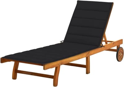 Houten Ligstoel - Zonnestoel Tuinstoel - Buiten Ontspannen - Verstelbare Rugleuning Voetsteun - 200 cm Lengte - Zwart