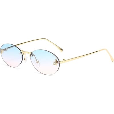 1 stuk met diamanten bezette letter F frameloze ovale zonnebril voor dames heren ins straatfotografie trendy elegant white