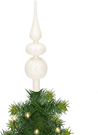 Piek/kerstboom topper - glas - H32 cm - zilver swirl met kralen - Kerstversiering