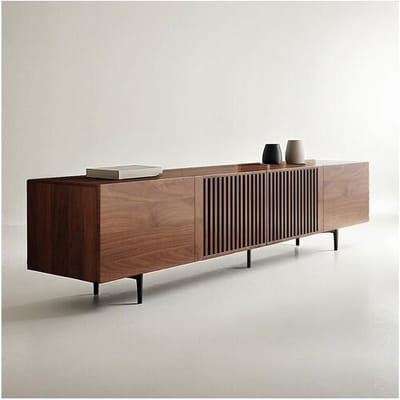 Moderne tv-meubel 75", met veel opbergruimte, 240 cm mediaconsole, voor woonkamer en slaapkamer, kleur noten