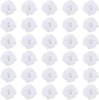 Chiffon Bloemen - Stoffen Applicaties - Bruiloft Decoratie - Met Strass Parel - 2 Inch Bloem - Wit