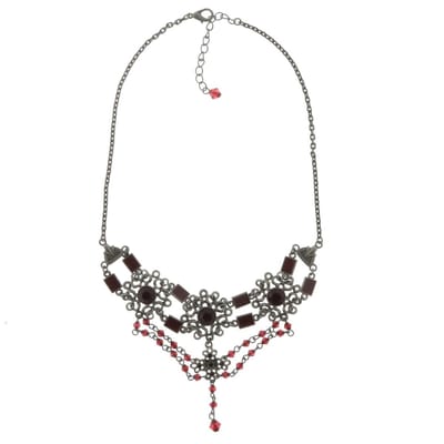 Behave - Ketting dames - Vintage Design - Zilver kleur - Rood - Korte ketting - 40 cm