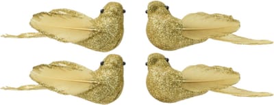 Decoris kerstboomversiering vogels op clip - 4x st - goud - foam - 11 cm