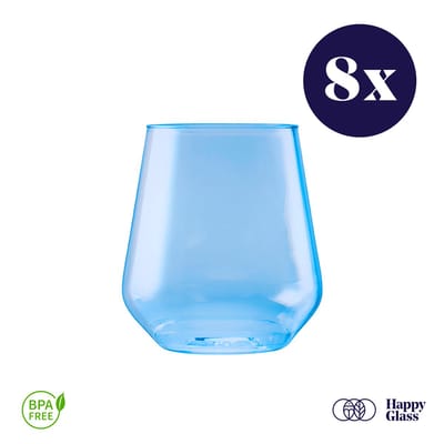 HappyGlass Lady Yoko - Set van 8 kunststof glazen - 40cl - Marine blue - BPA-vrij Tritan