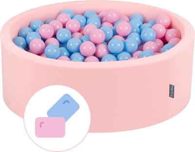 KiddyMoon Ballenbad voor kinderen met 200 kleurrijke ballen ∅7cm 90x30cm - Ballenbak voor Baby's rond - Ballenbak ballen - Met schuimvulling - Ballenbad foam - Voor sensorische - Bubblegum: Poederroze Babyblauw